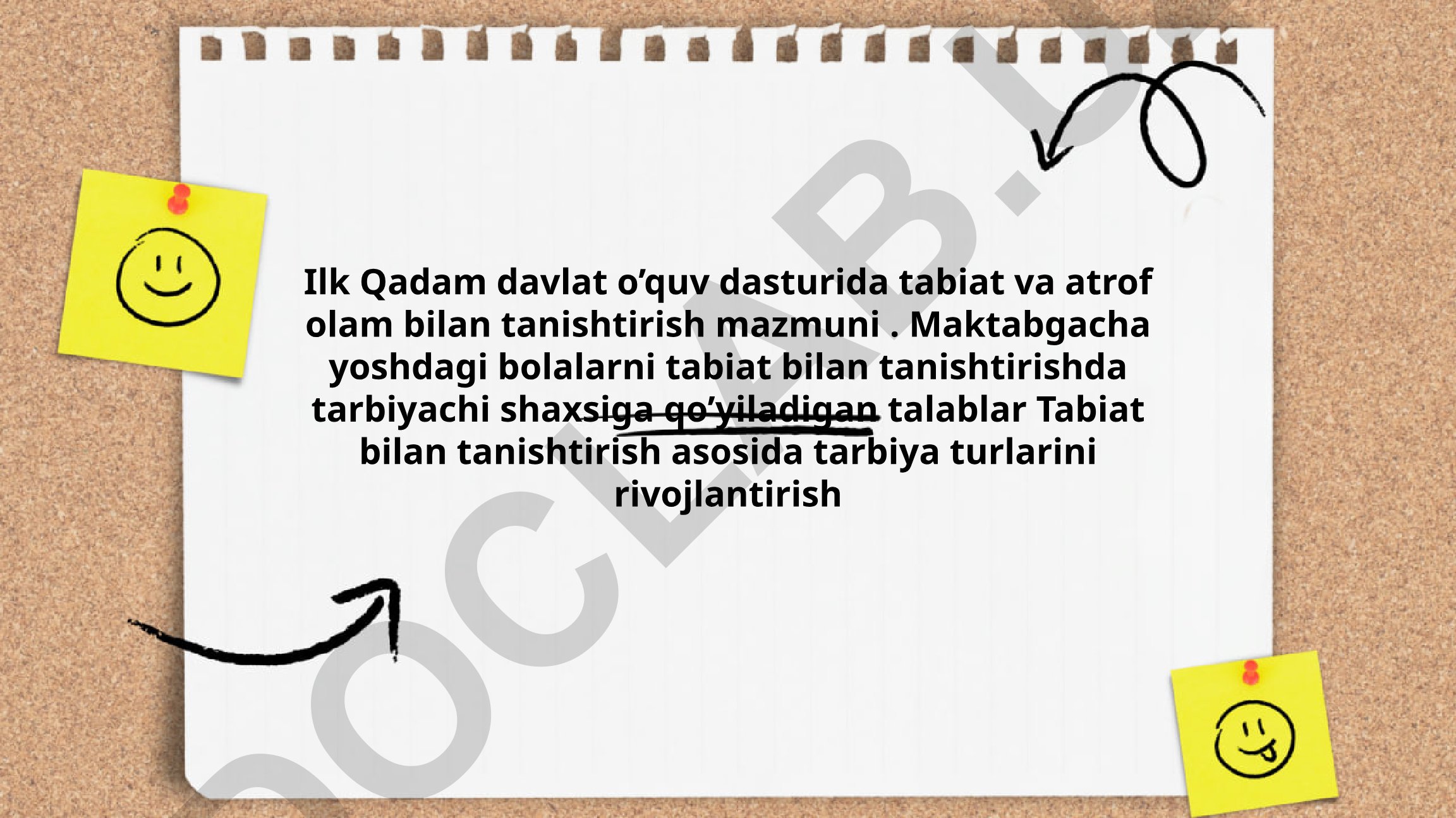 Ilk Qadam davlat o'quv dasturida tabiat va atrof olam bilan tanishtirish