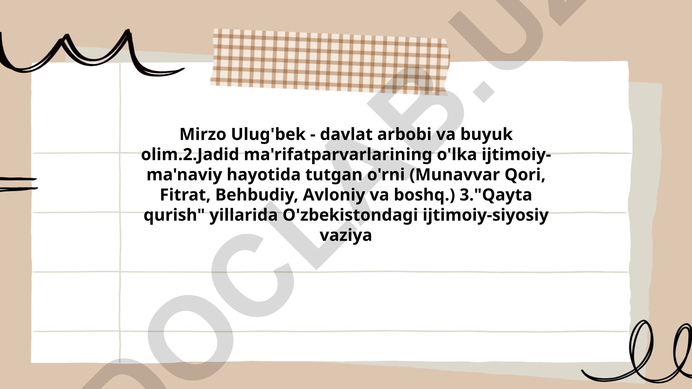 Mirzo Ulug'bekning ilmiy merosi va O'zbekiston tarixi