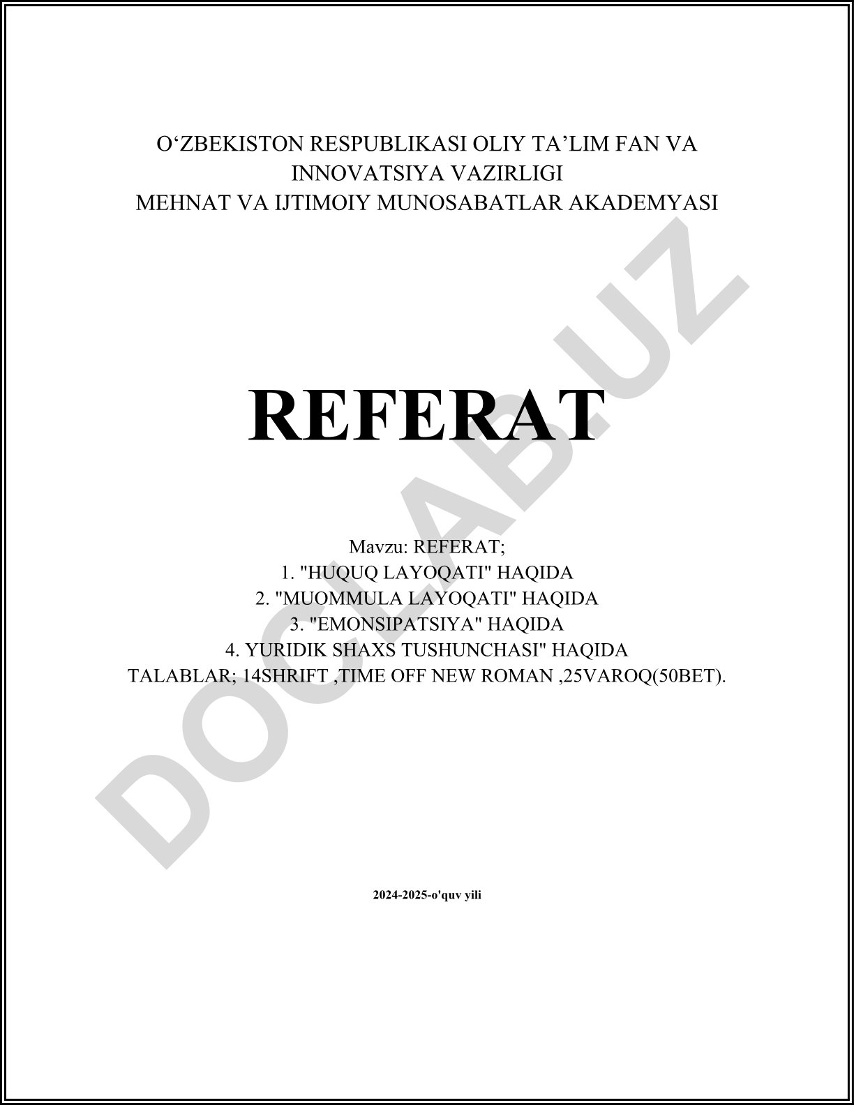 Huquq layoqati, muommula layoqati, emonsipatsiya va yuridik shaxs tushunchasi