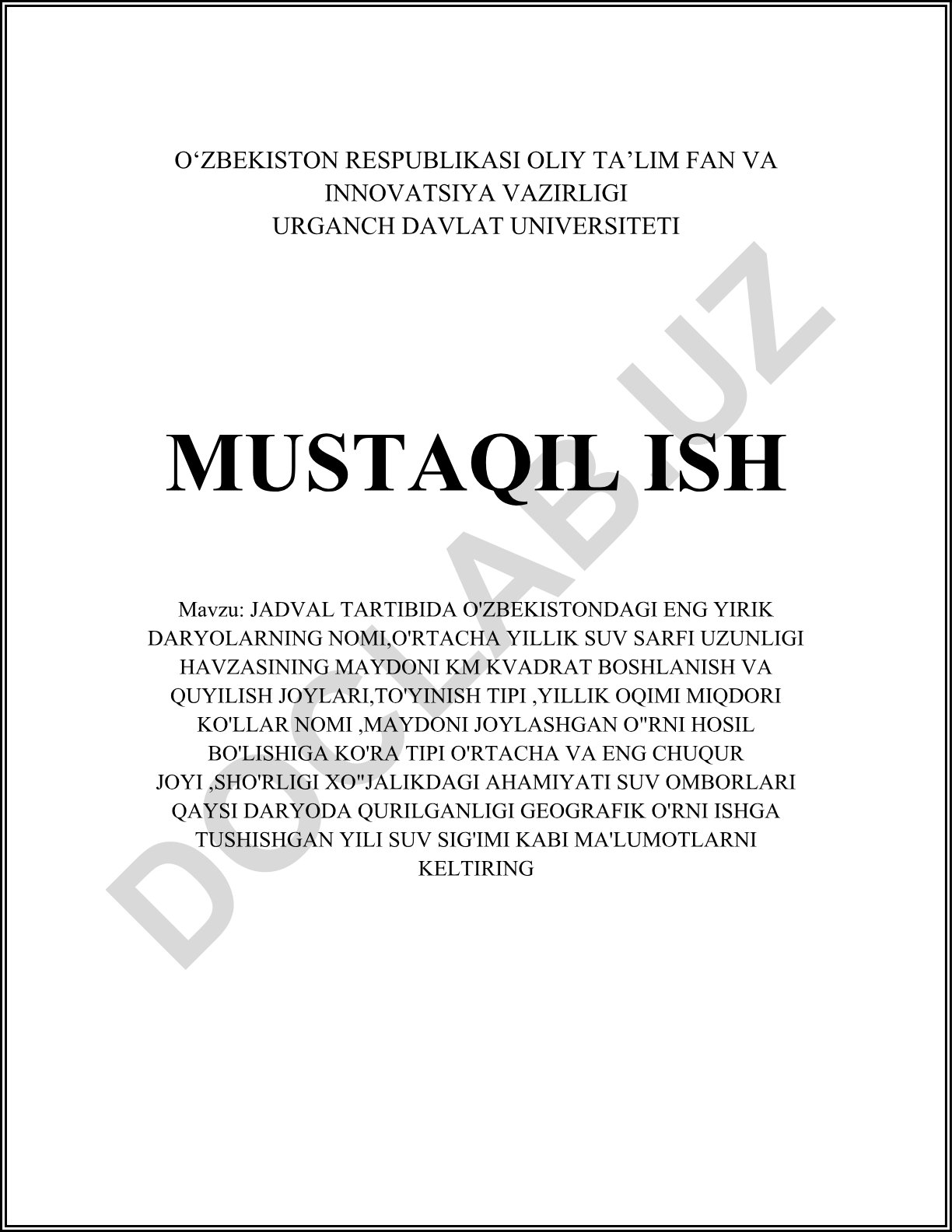 O'zbekistondagi eng yirik daryolar va ularning xususiyatlari