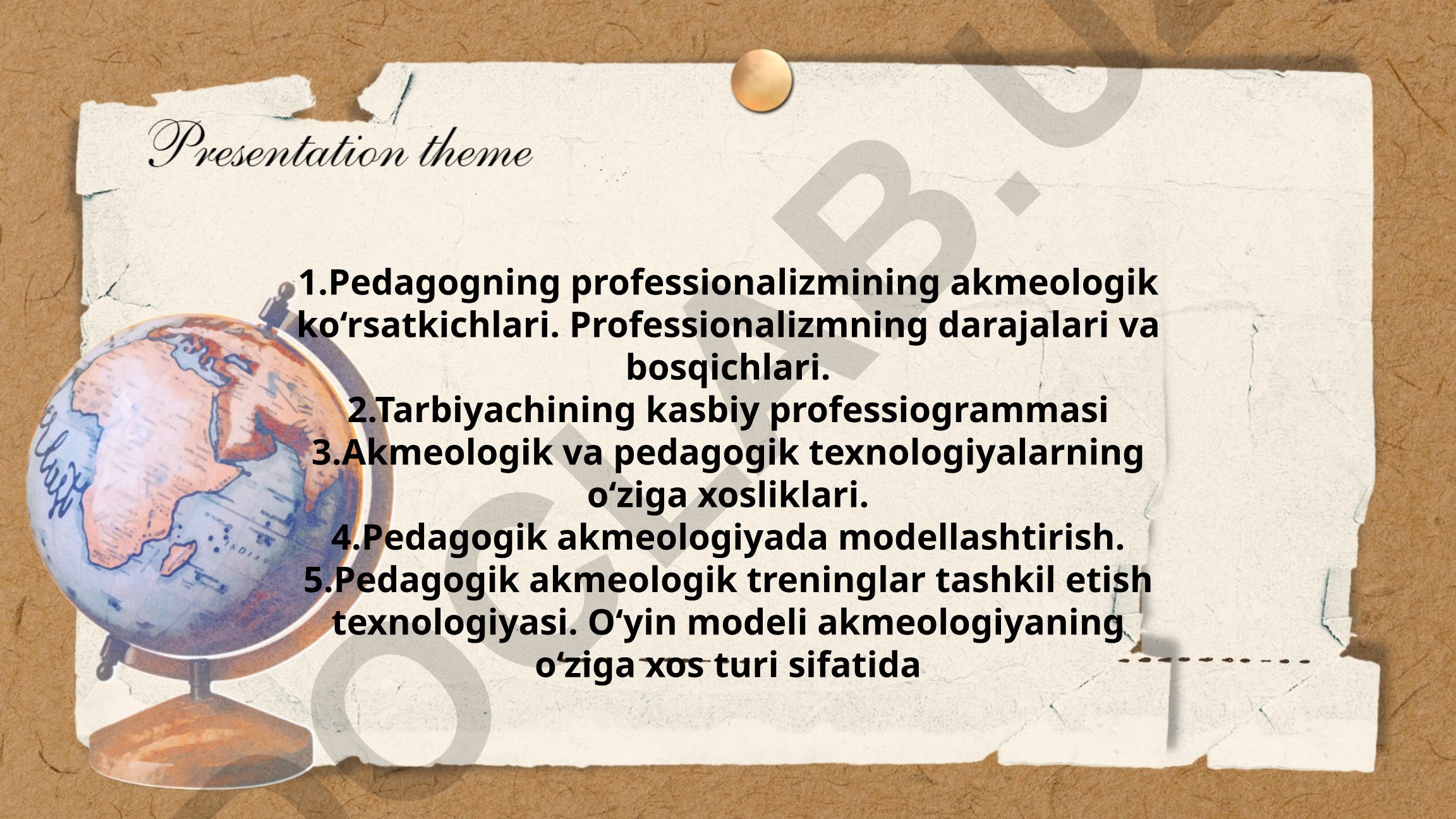 Pedagogning professionalizmining akmeologik ko‘rsatkichlari va pedagogik akmeologik treninglar