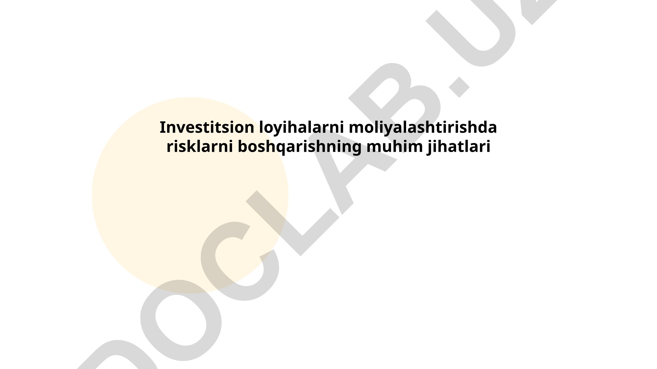 Investitsion loyihalarni moliyalashtirishda risklarni boshqarish