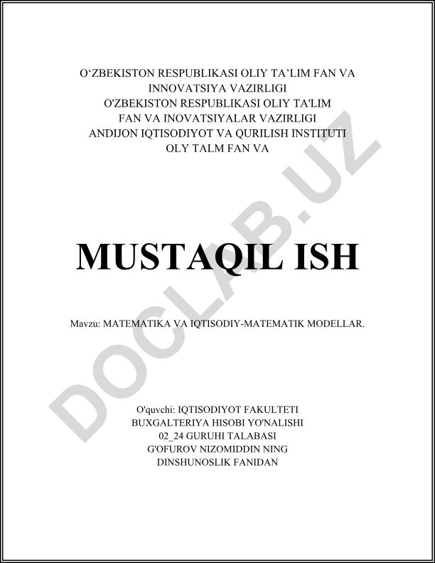 Matematika va iqtisodiy-matematik modellar