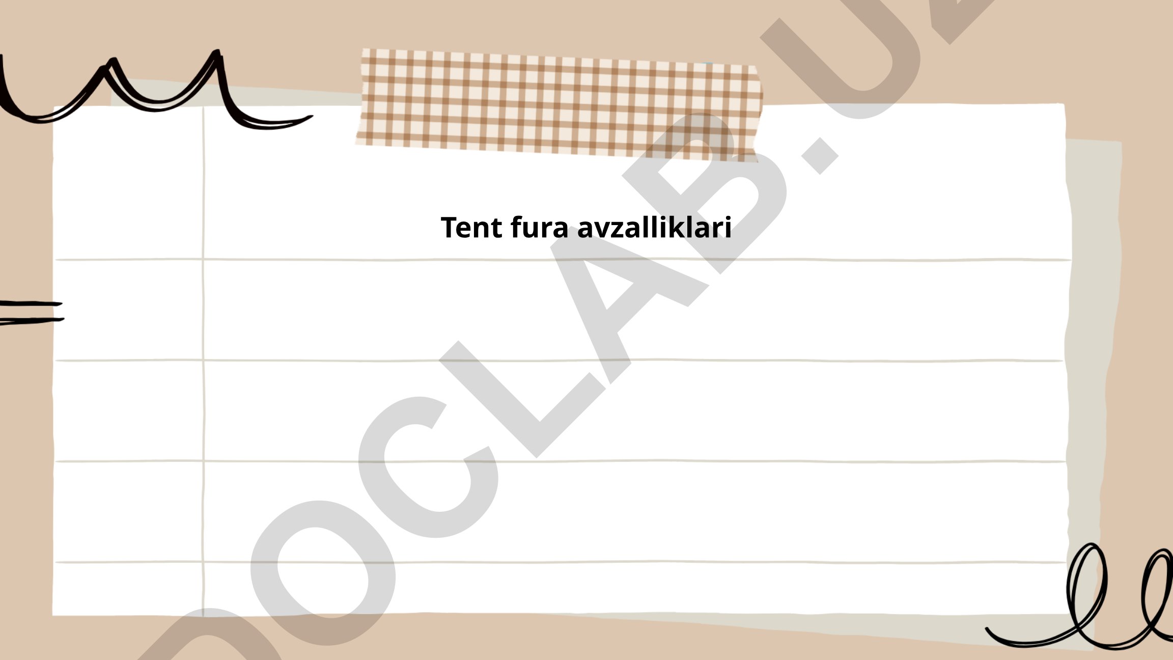 Tent fura avzalliklari va ichki makon tashkil etish