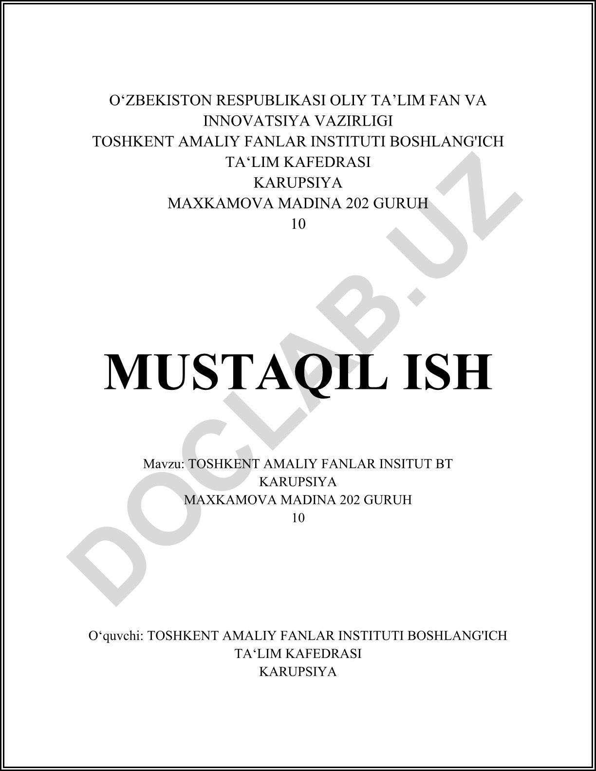Toshkent Amaliy Fanlar Instituti tarixi va O'zbekistonda korrupsiyaga qarshi kurash