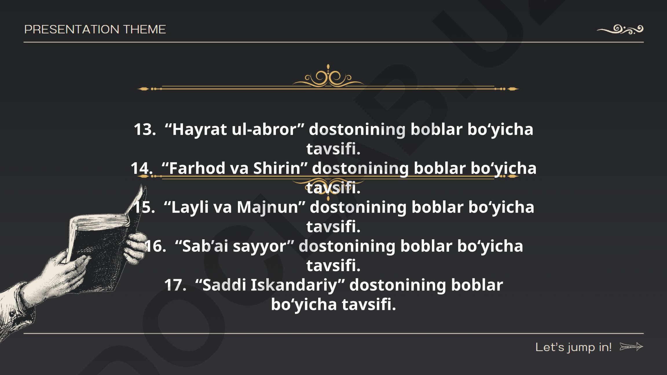 Alisher Navoiyning "Hayrat ul-abror" va boshqa dostonlari tavsifi