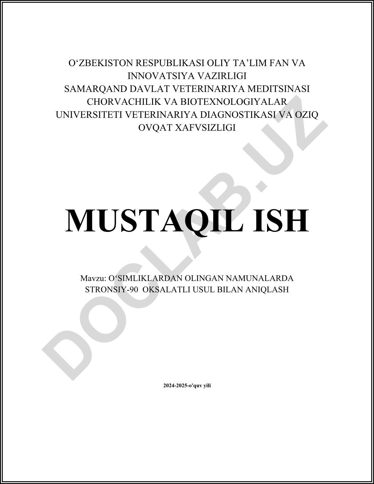 Oʻsimliklardan olingan namunlarda stronsiy-90 oksalatli usul bilan aniqlash