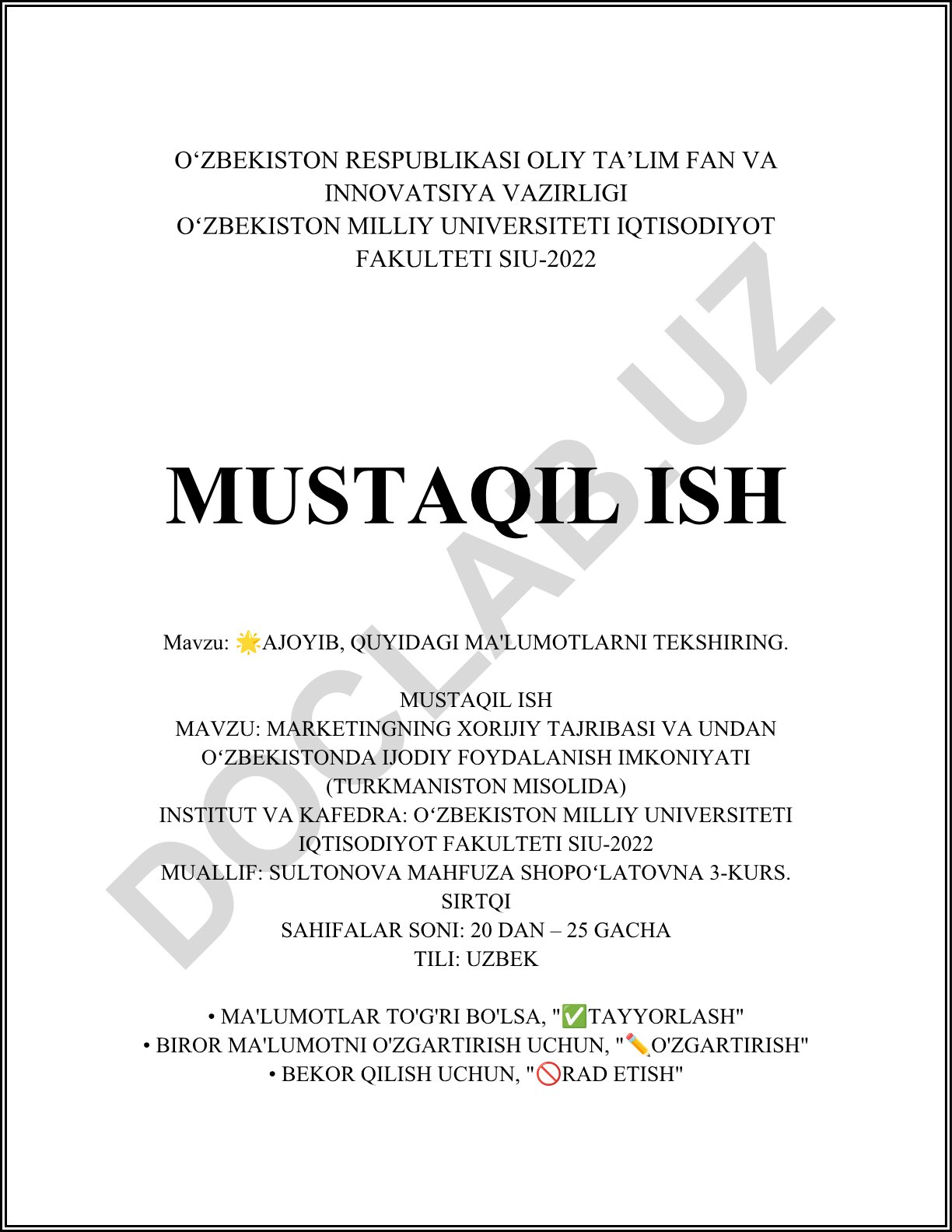 Marketingning xorijiy tajribasi va undan Oʻzbekistonda ijodiy foydalanish imkoniyati (Turkmaniston misolida)