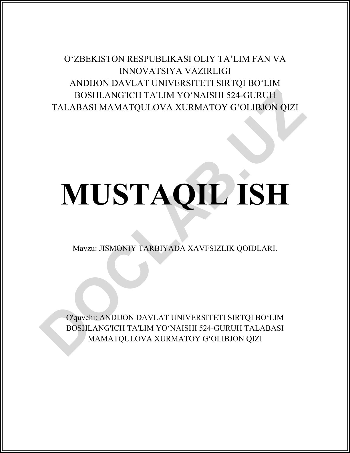 Jismoniy tarbiyada xavfsizlik qoidalari