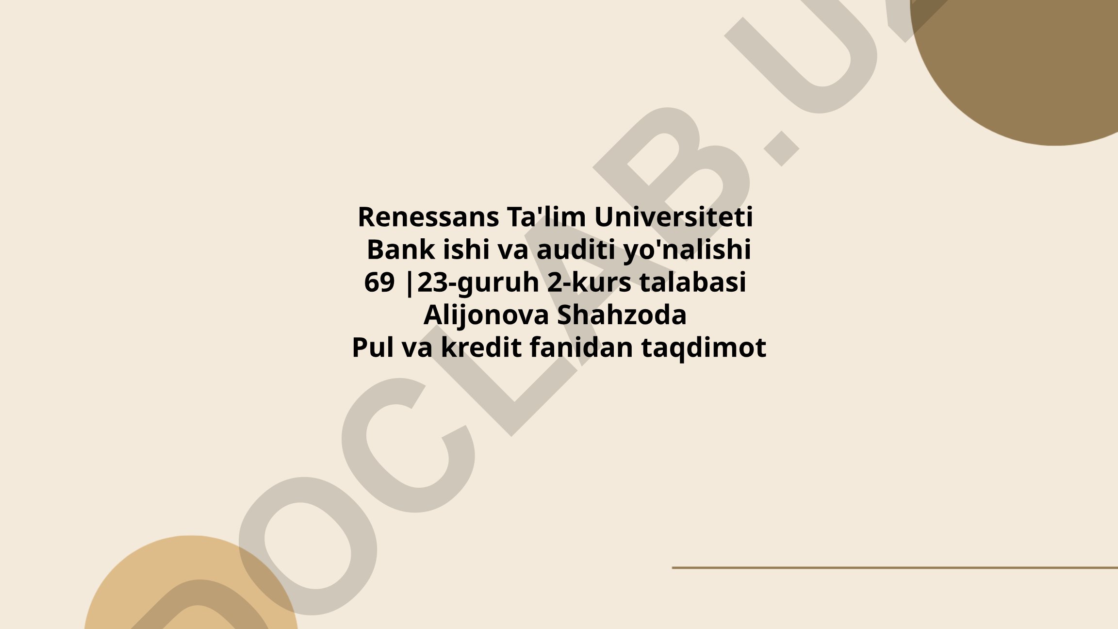 Pul va kredit fanidan taqdimot