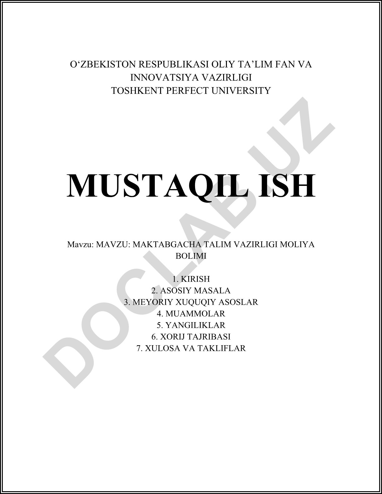 Maktabgacha talim vazirligi moliya bo'limi