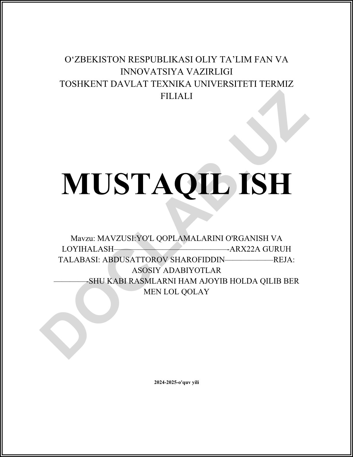 Yo'l qoplamalarini o'rganish va loyihalash