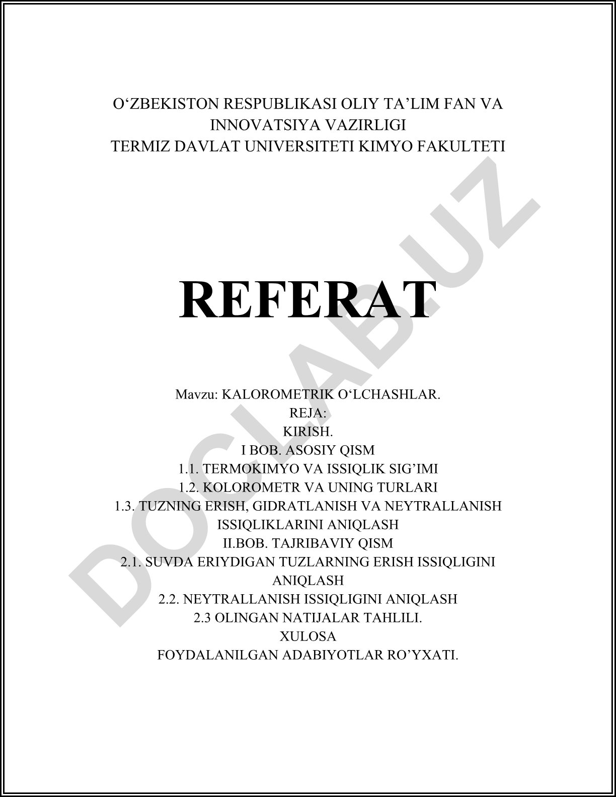 Kalorometrik o‘lchashlar