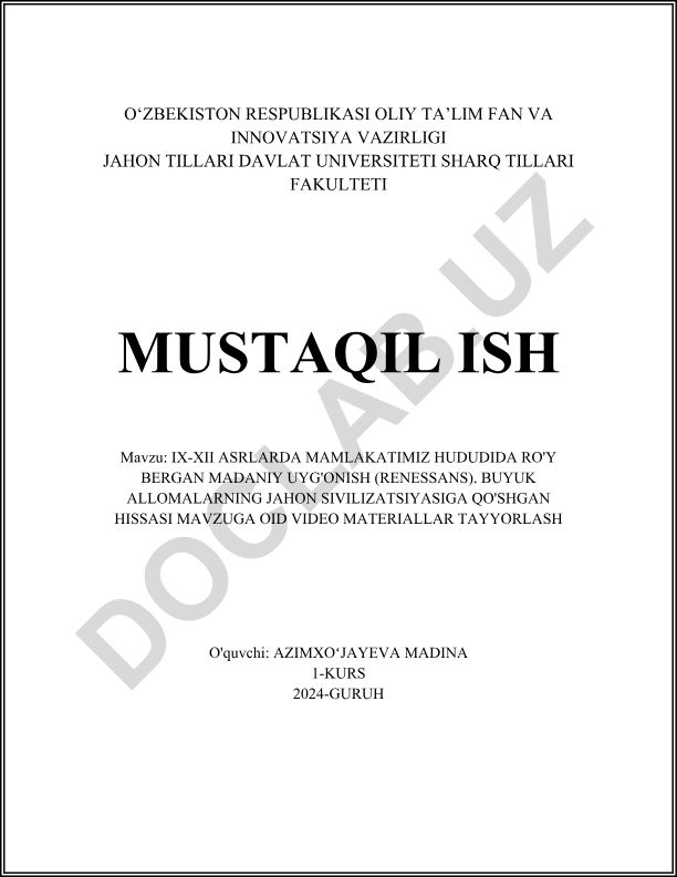 IX-XII asrlarda mamlakatimiz hududida ro'y bergan madaniy uyg'onish (Renessans)