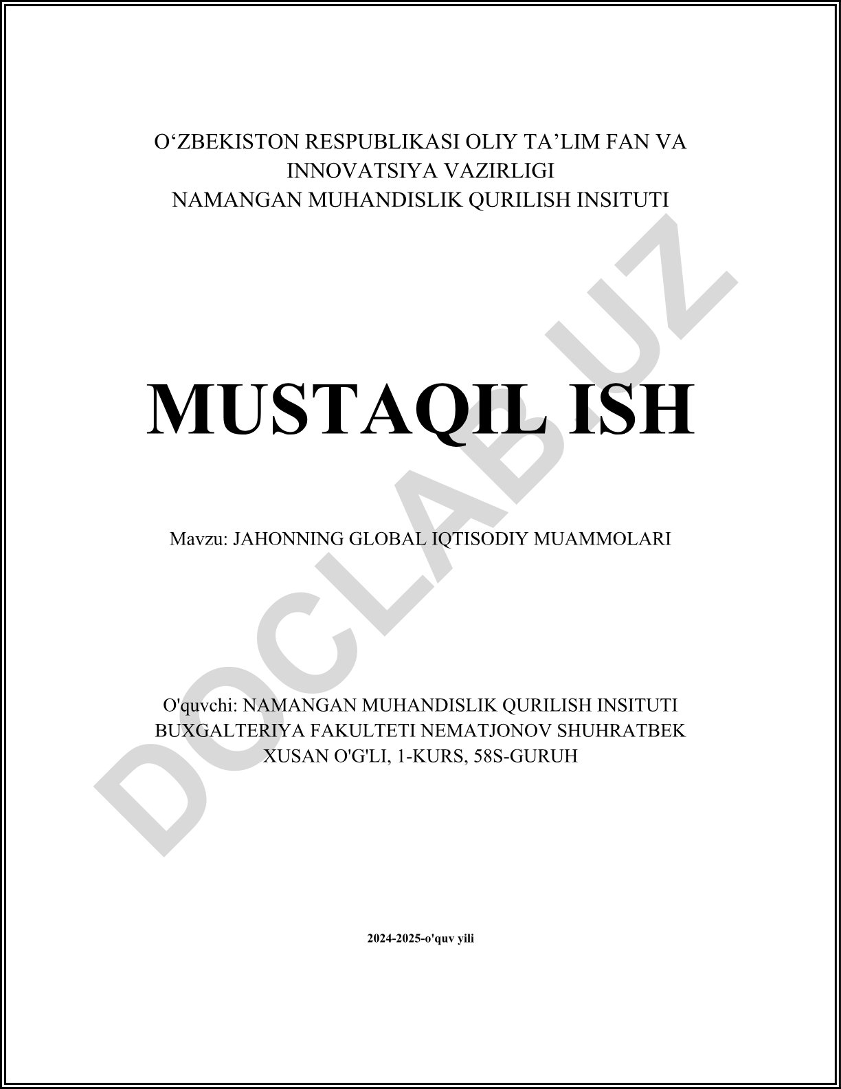 Jahonning global iqtisodiy muammolari