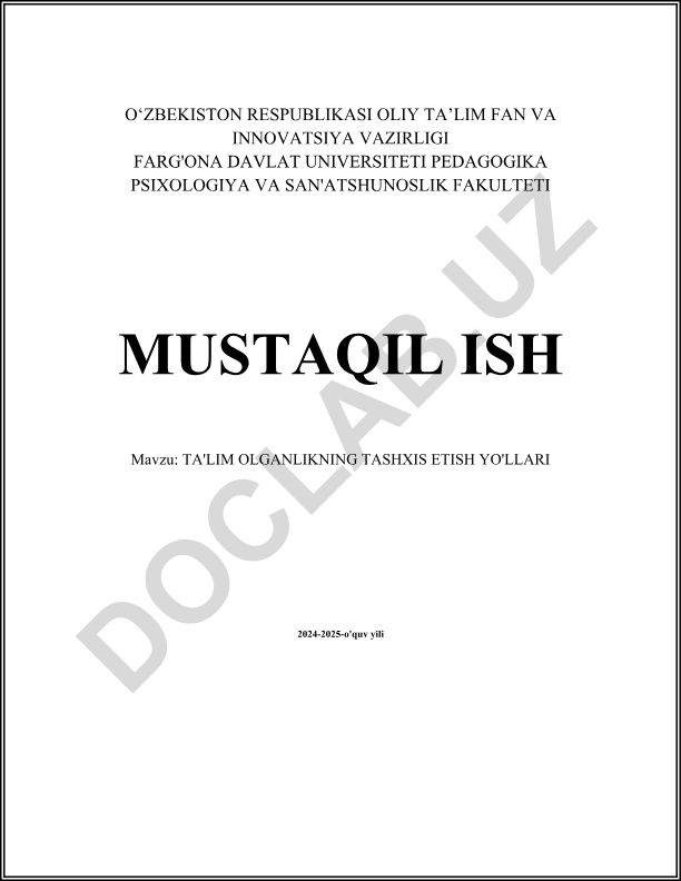 Ta'lim olganlikning tashxis etish yo'llari