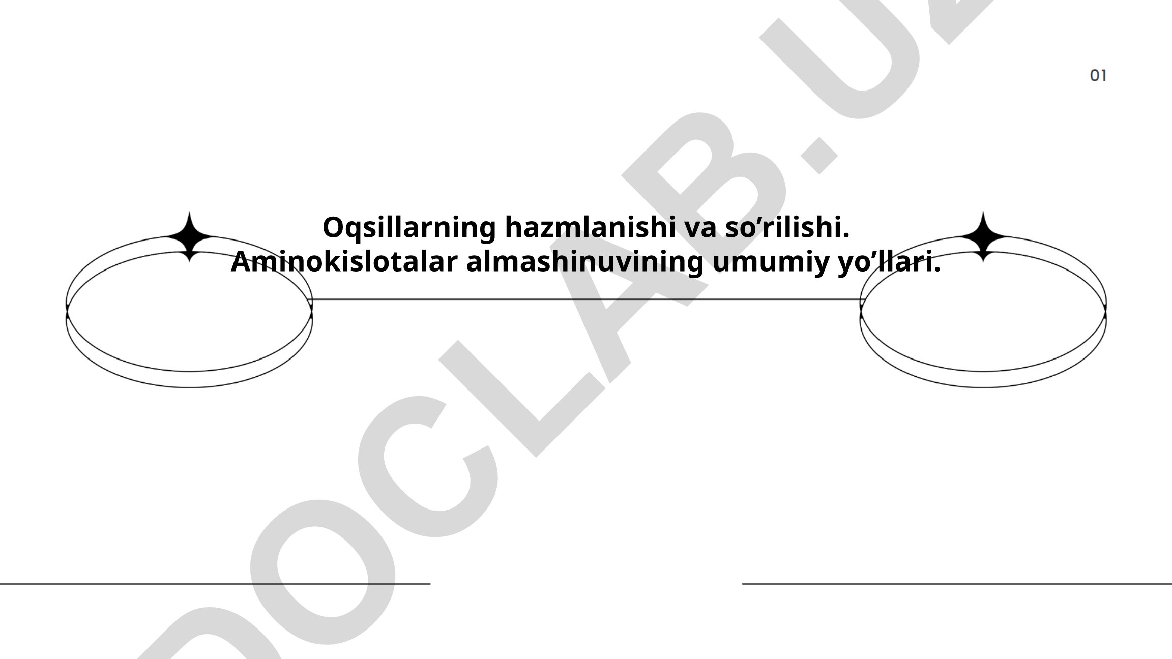 Oqsillarning hazmlanishi va so'rilishi, aminokislotalar almashinuvining umumiy yo'llari