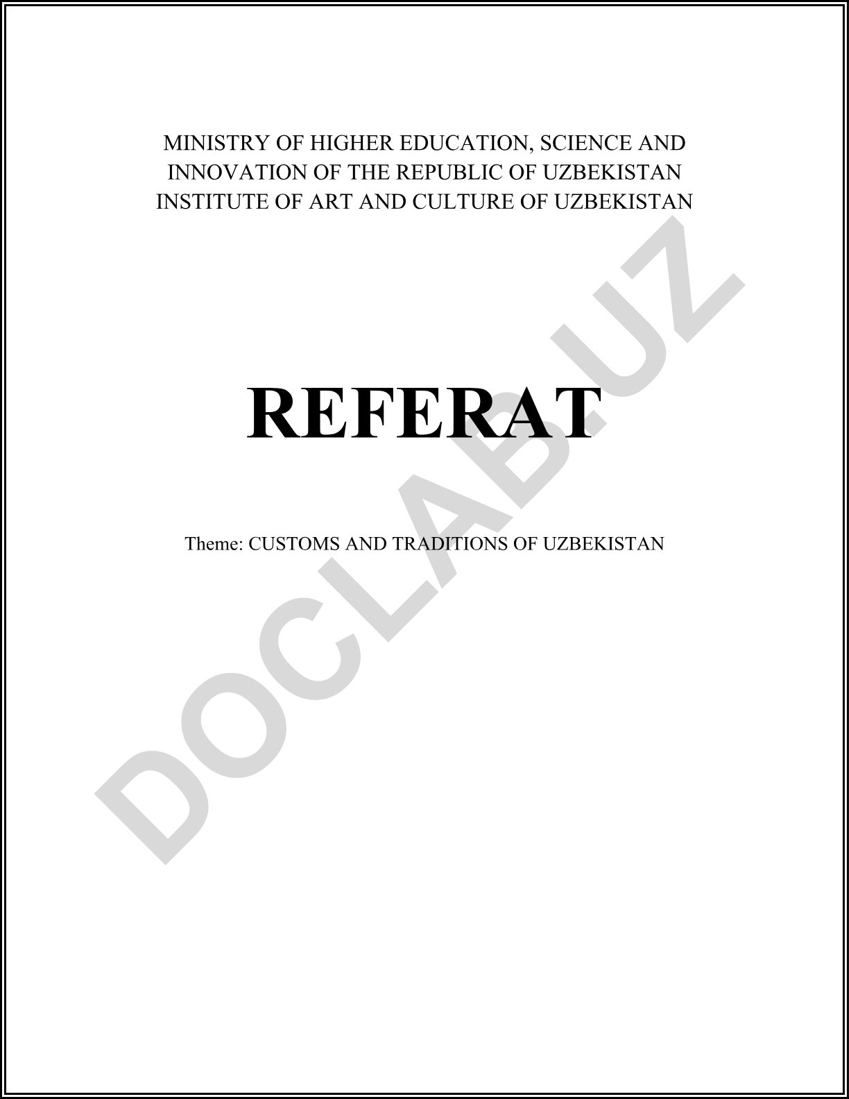 CUSTOMS AND TRADITIONS OF UZBEKISTAN