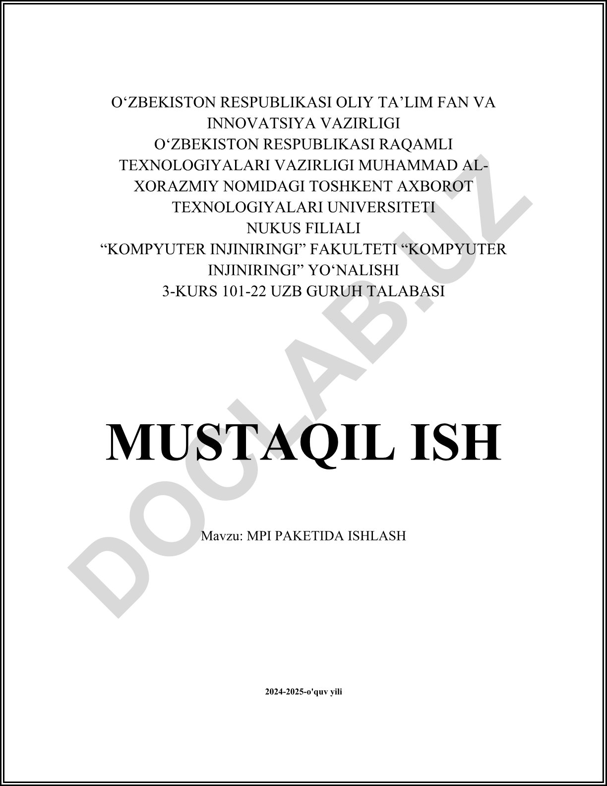 MPI PAKETIDA ISHLASH
