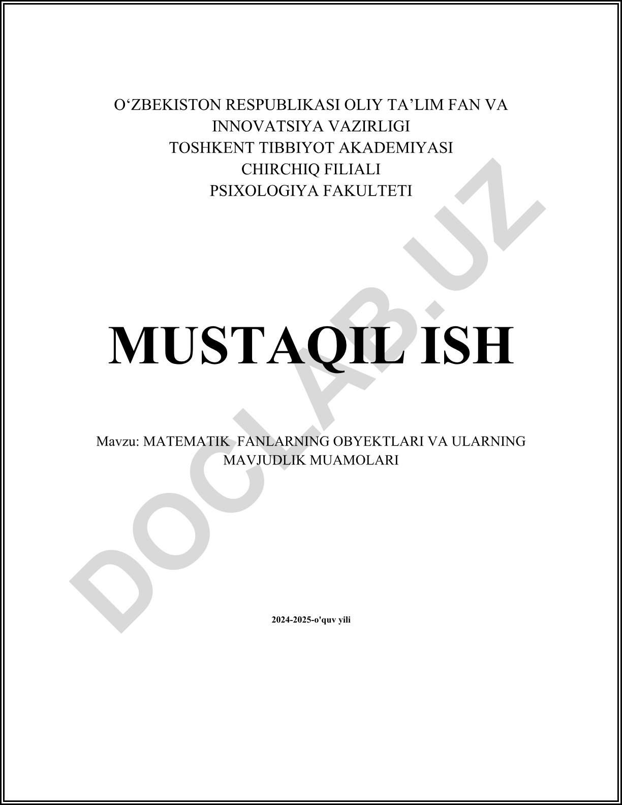 Matematik fanlarning obyektlari va ularning mavjudlik muammolari