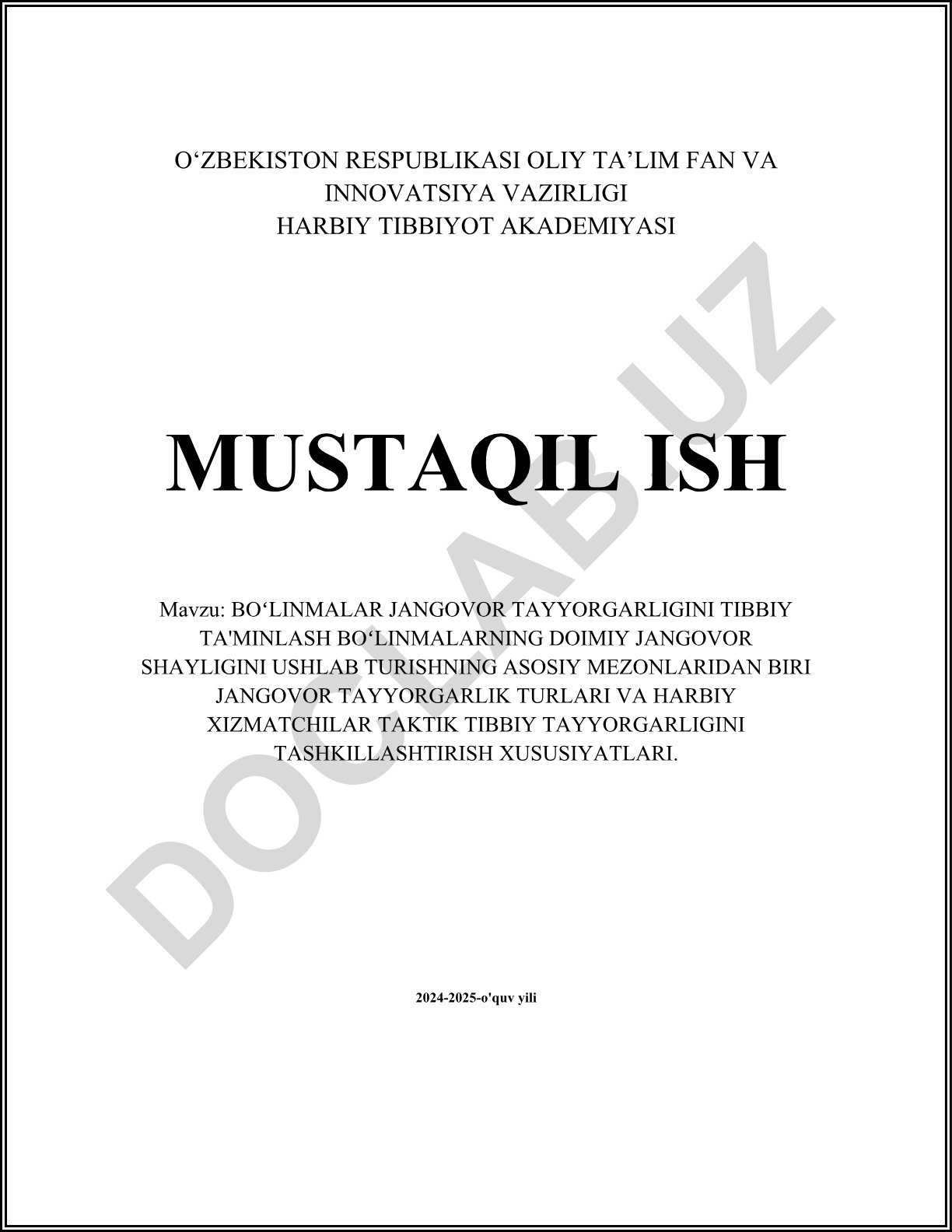 Boʻlinmalar jangovar tayyorgarligini tibbiy ta'minlash