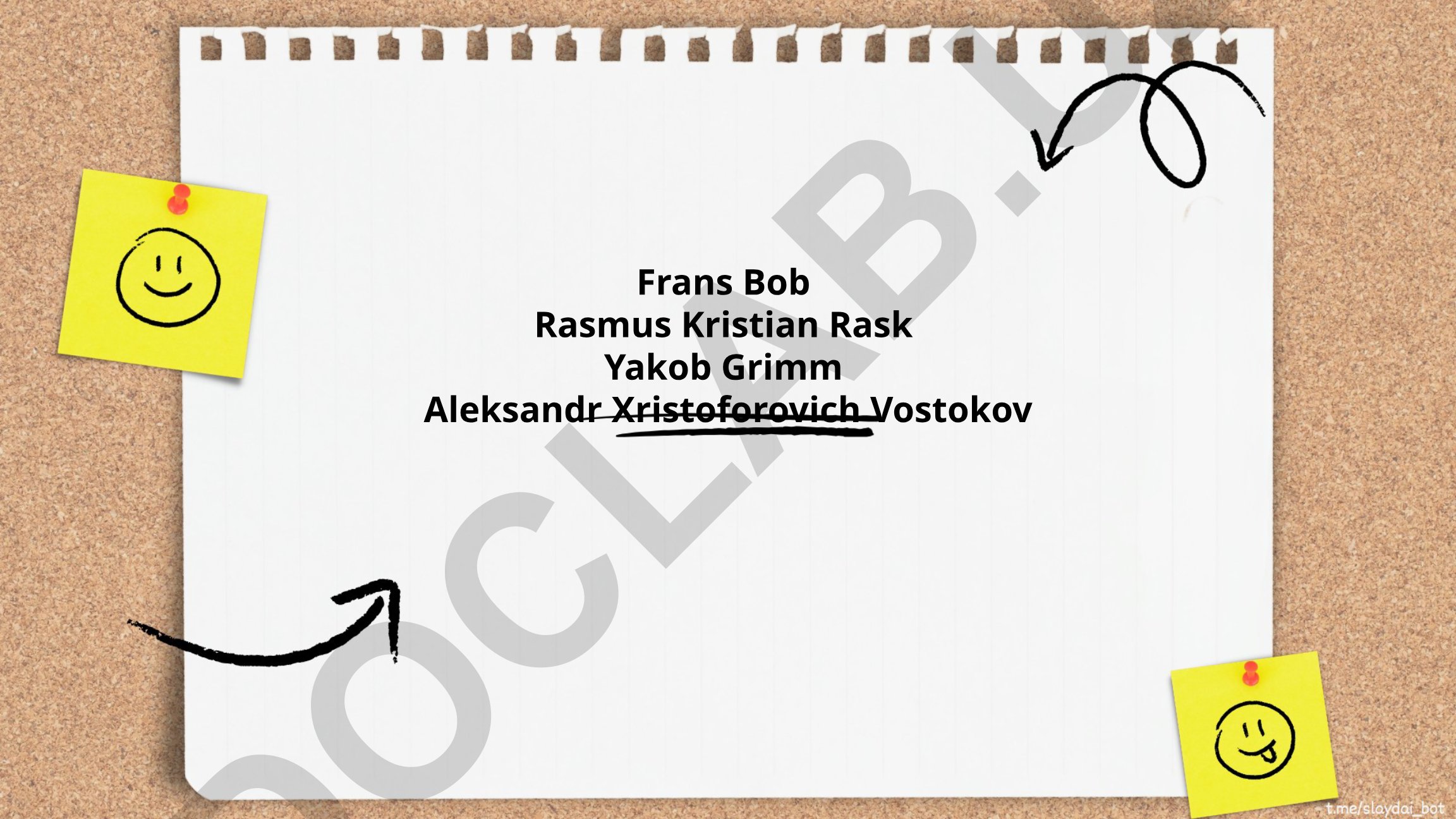 Frans Bob, Rasmus Kristian Rask, Yakob Grimm va Aleksandr Vostokovning ilmiy hissasi