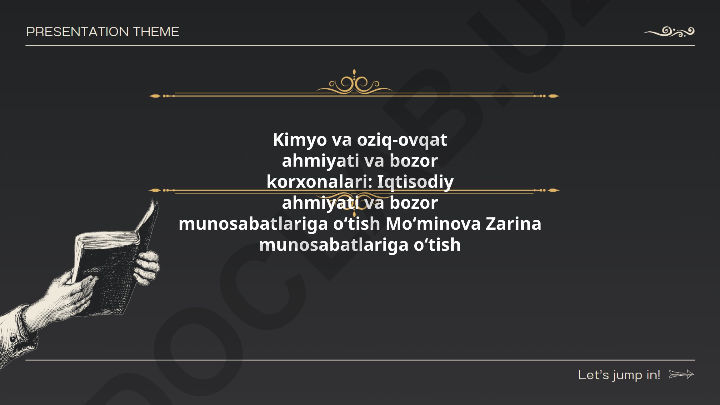 Kimyo va oziq-ovqat sanoatining iqtisodiy ahamiyati va bozor munosabatlariga o'tish