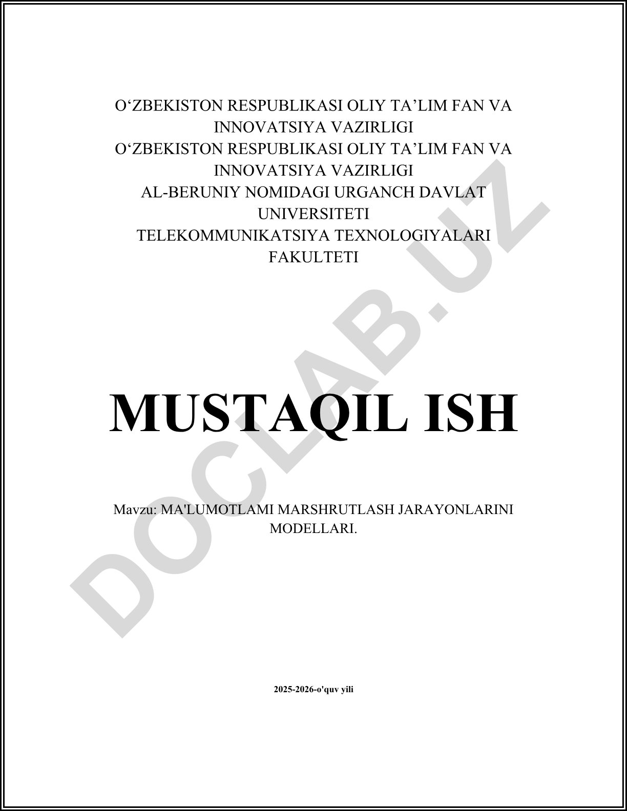 Ma'lumotlarni marshrutlash jarayonlari modellari
