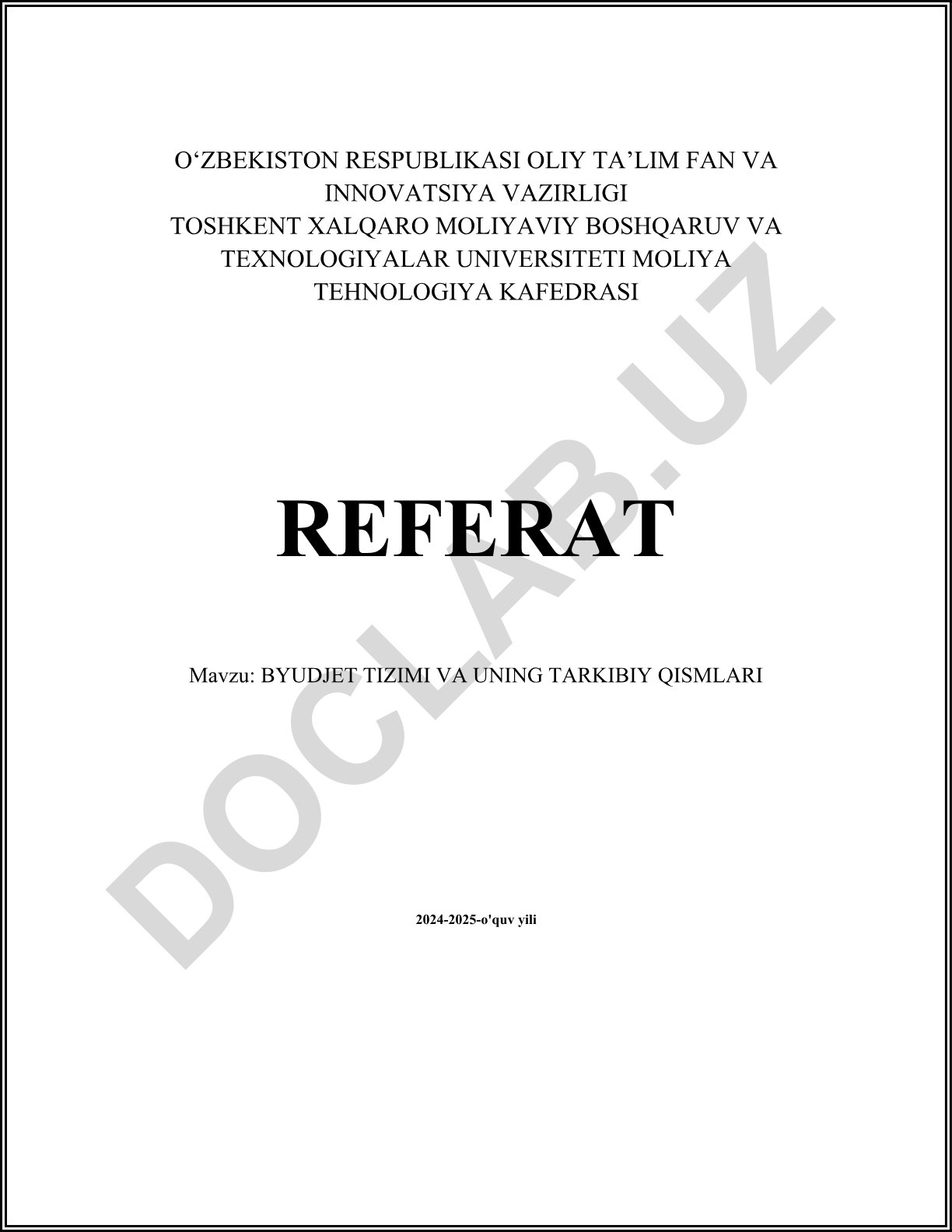 Byudjet tizimi va uning tarkibiy qismlari