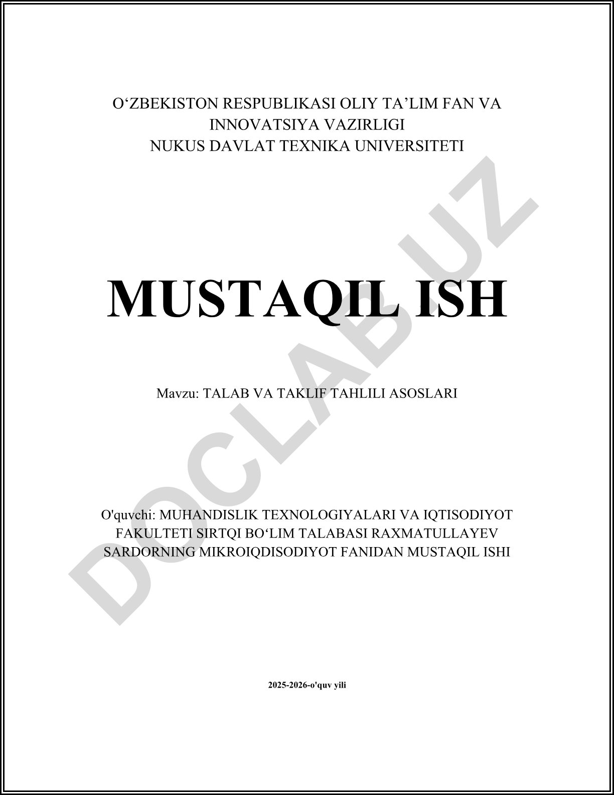 Talab va taklif tahlili asoslari