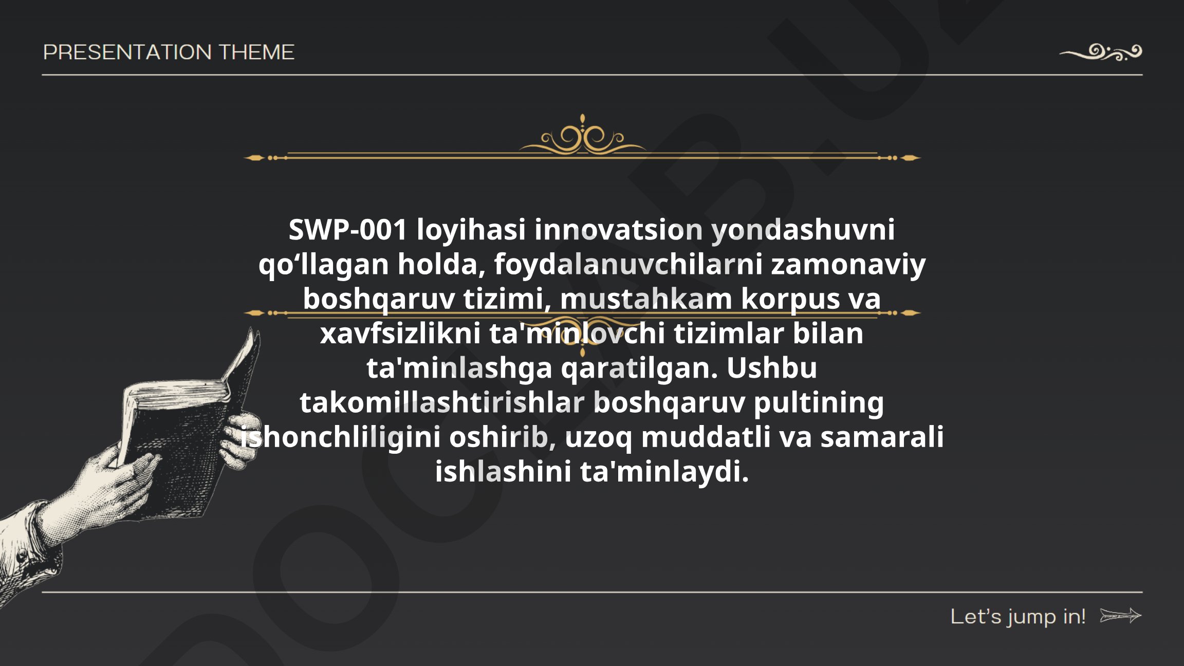 SWP-001 loyihasi: innovatsion yondashuv va zamonaviy boshqaruv tizimi