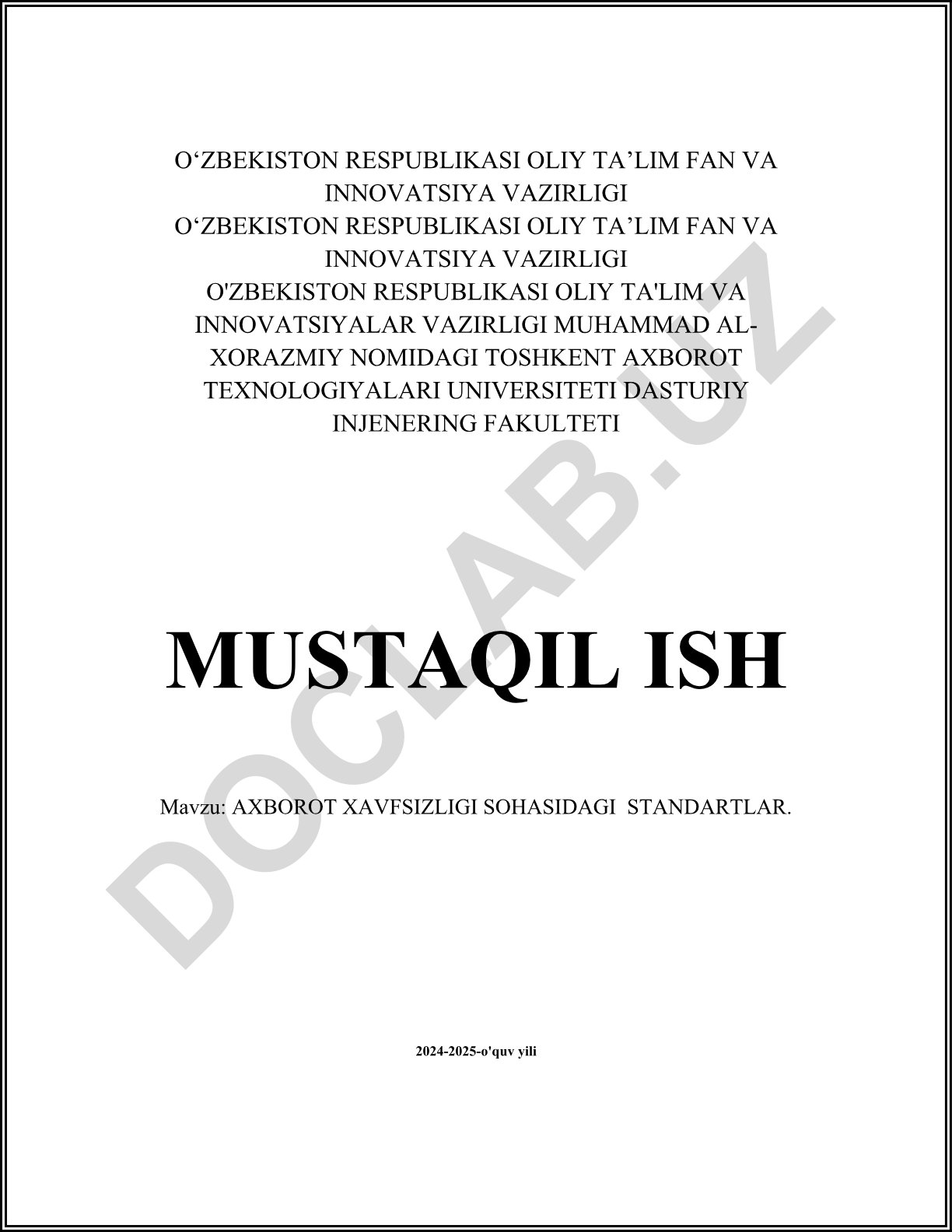 Axborot xavfsizligi sohasidagi standartlar