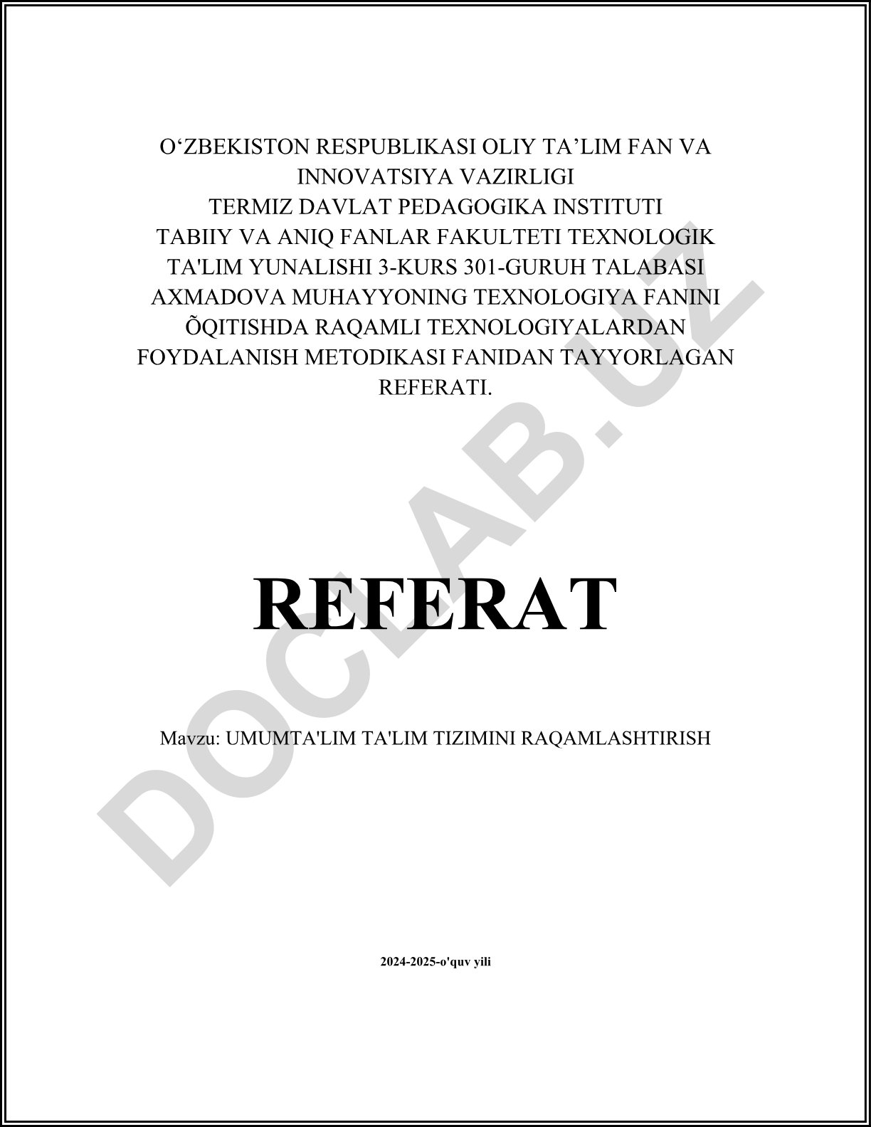 Umumta'lim ta'lim tizimini raqamlashtirish