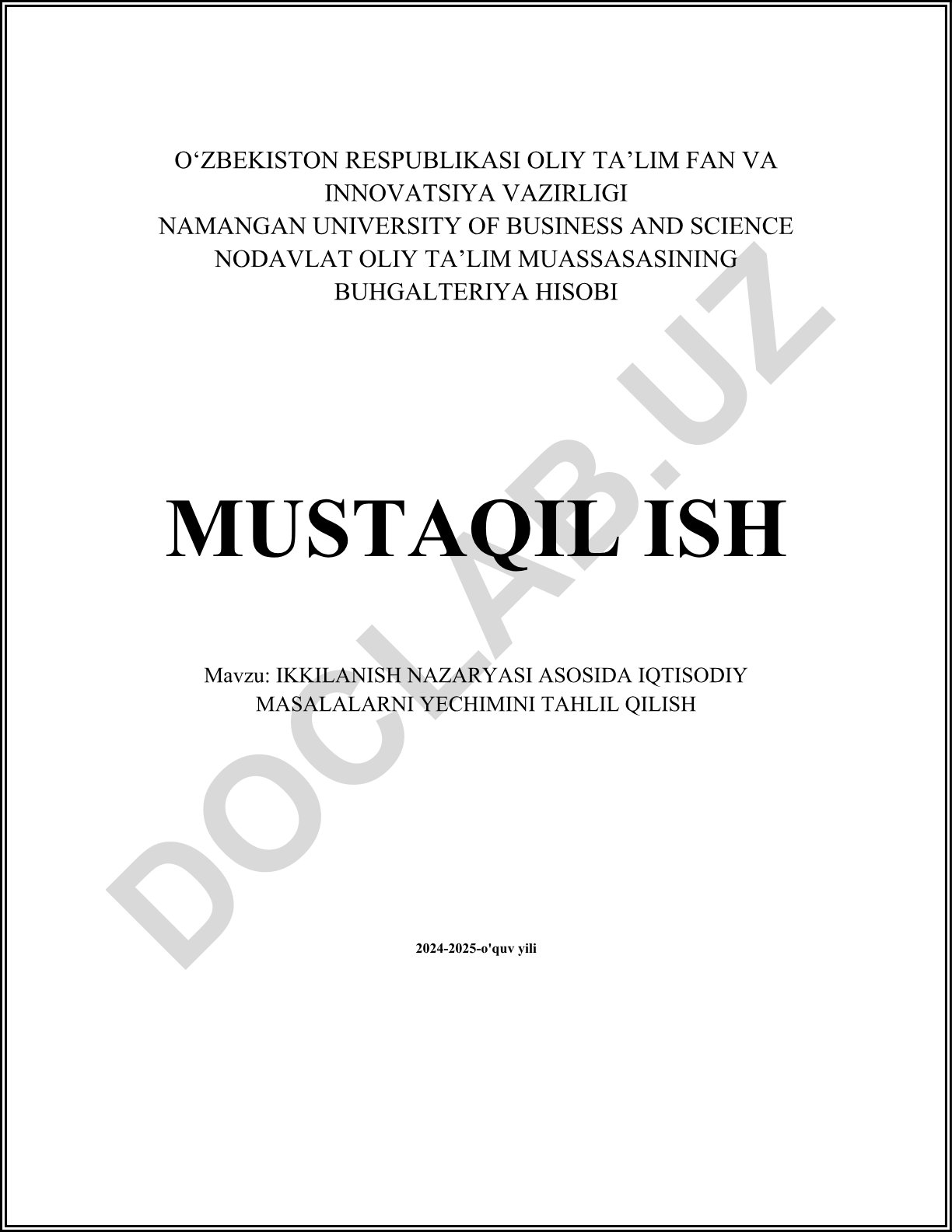 Ikkilanish nazariyasi asosida iqtisodiy masalalarni yechimini tahlil qilish