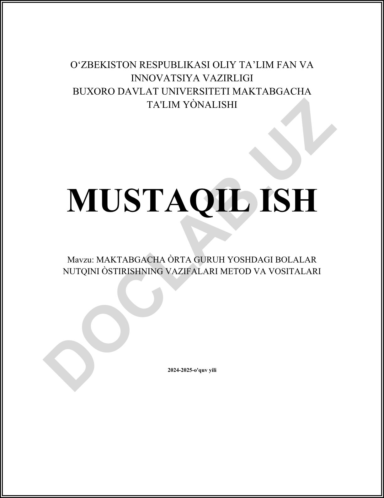Maktabgacha oʻrta guruh yoshdagi bolalar nutqini o'stirishning vazifalari metod va vositalari
