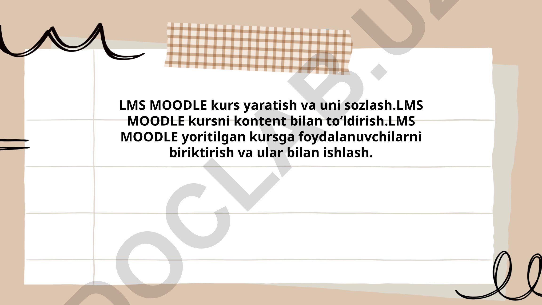 LMS MOODLE kurs yaratish, sozlash va boshqarish