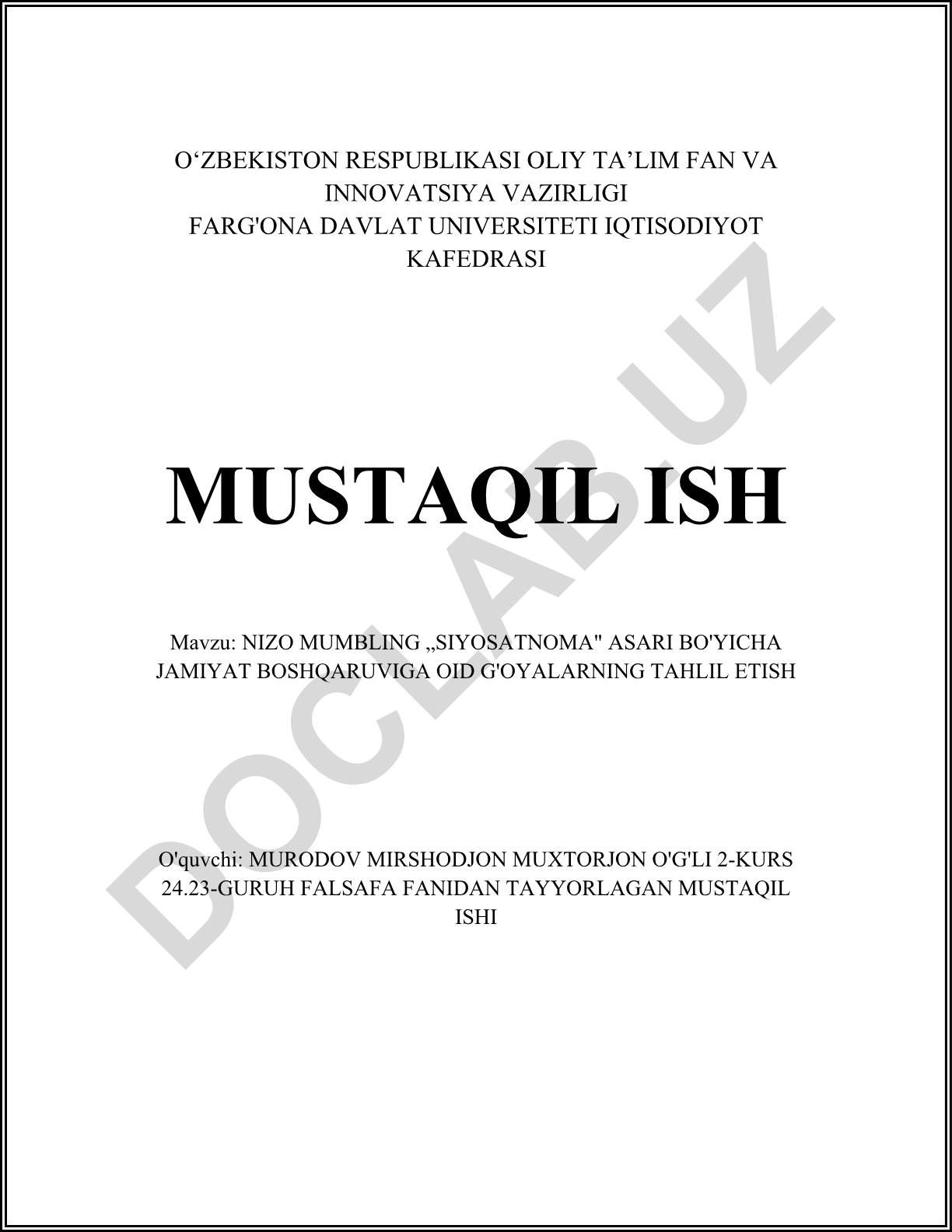 Nizom ul-Mulk "Siyosatnoma" asarida jamiyat boshqaruvi g'oyalari tahlili