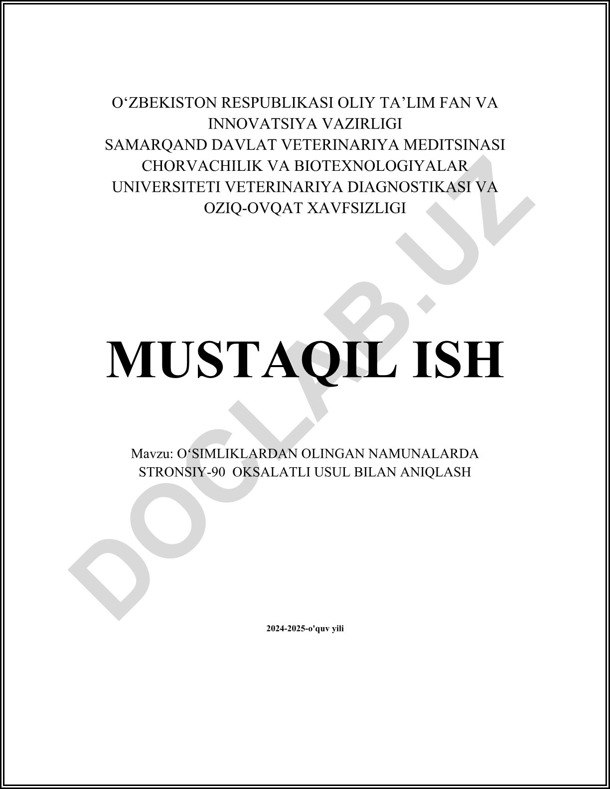 Oʻsimliklardan olingan namunlarda stronsiy-90 oksalatli usul bilan aniqlash