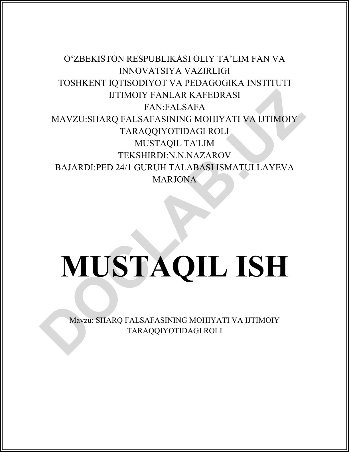 Sharq falsafasining mohiyati va ijtimoiy taraqqiyotidagi roli