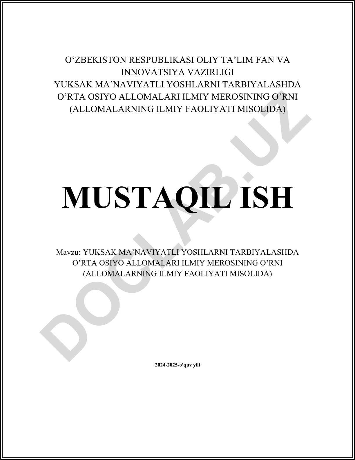 Yuksak ma'naviyatli yoshlarni tarbiyalashda O'rta Osiyo allomalari ilmiy merosining o'rni