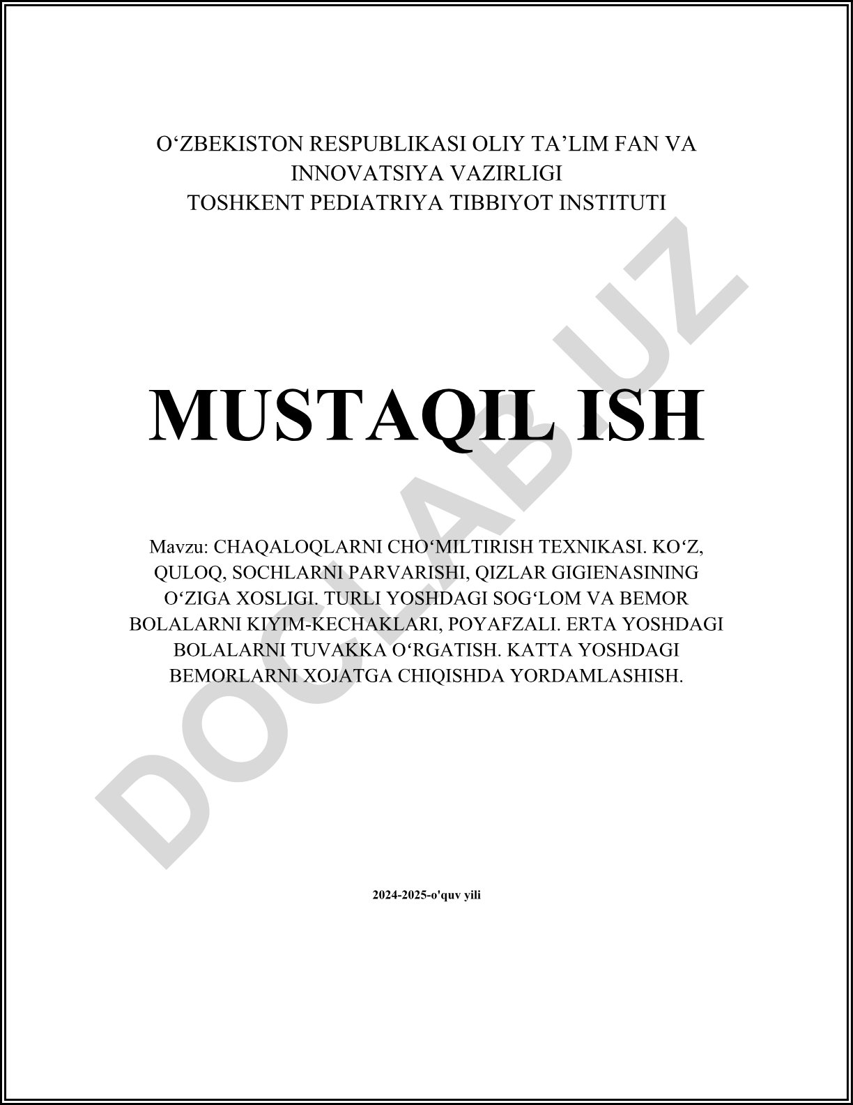 Chaqaloqlarni choʻmiltirish texnikasi va bolalar gigienasi