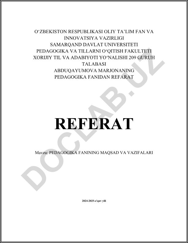 Pedagogika fanining maqsad va vazifalari