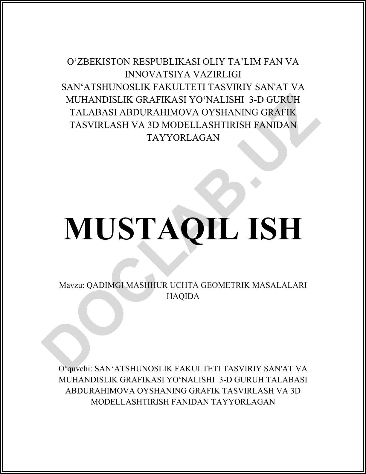 Qadimgi mashhur uchta geometrik masalalari haqida