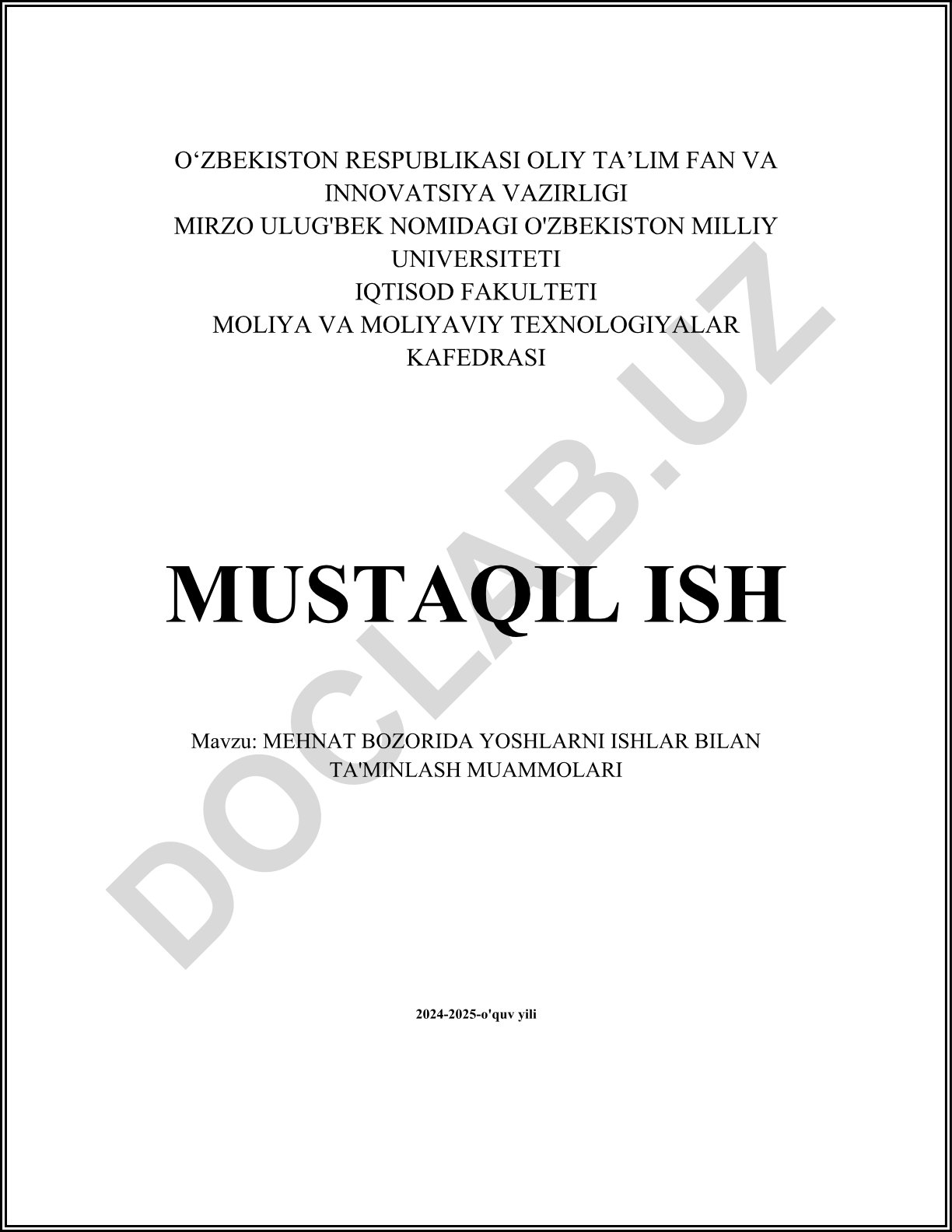 Mehnat bozorida yoshlarni ishlar bilan ta'minlash muammolari