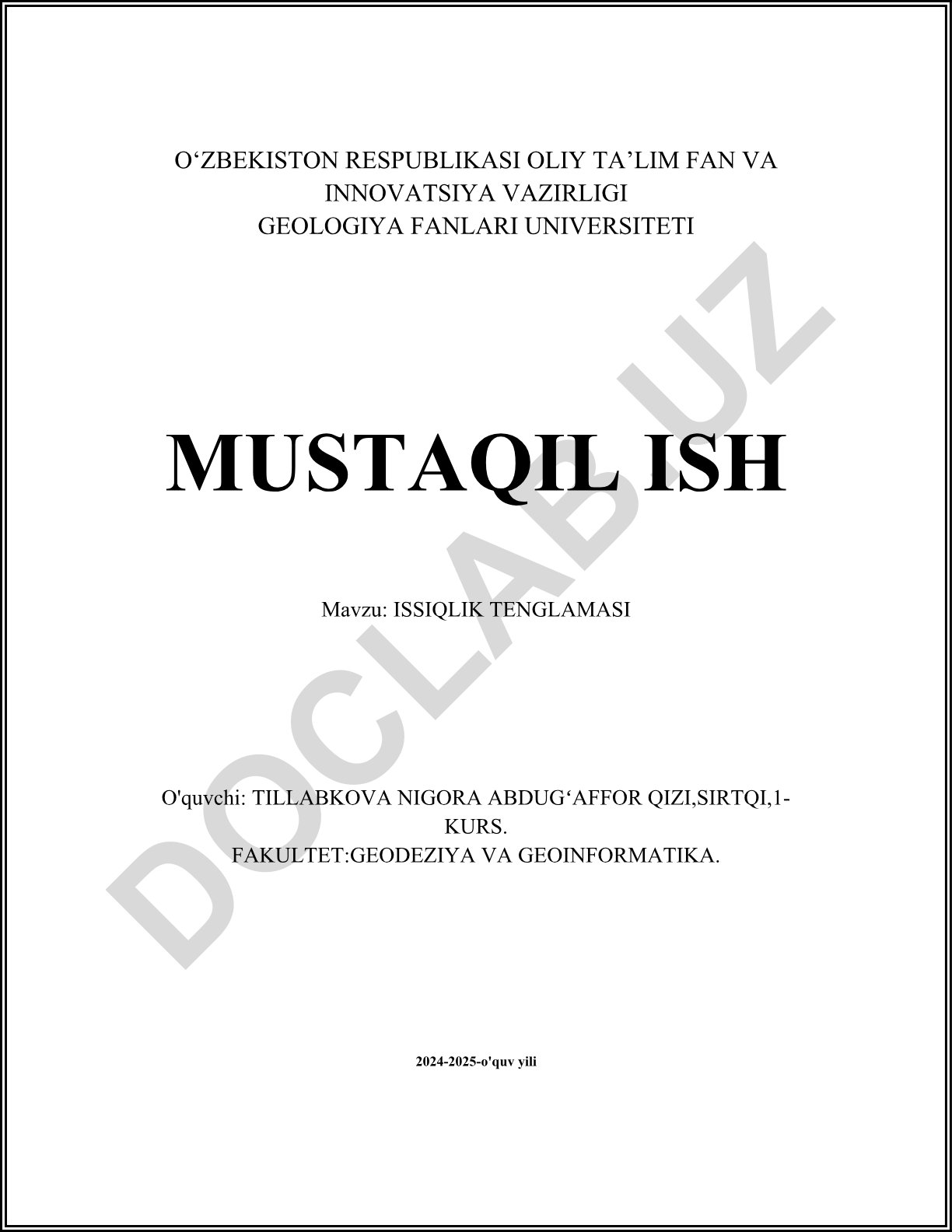 Issiqlik tenglamasi