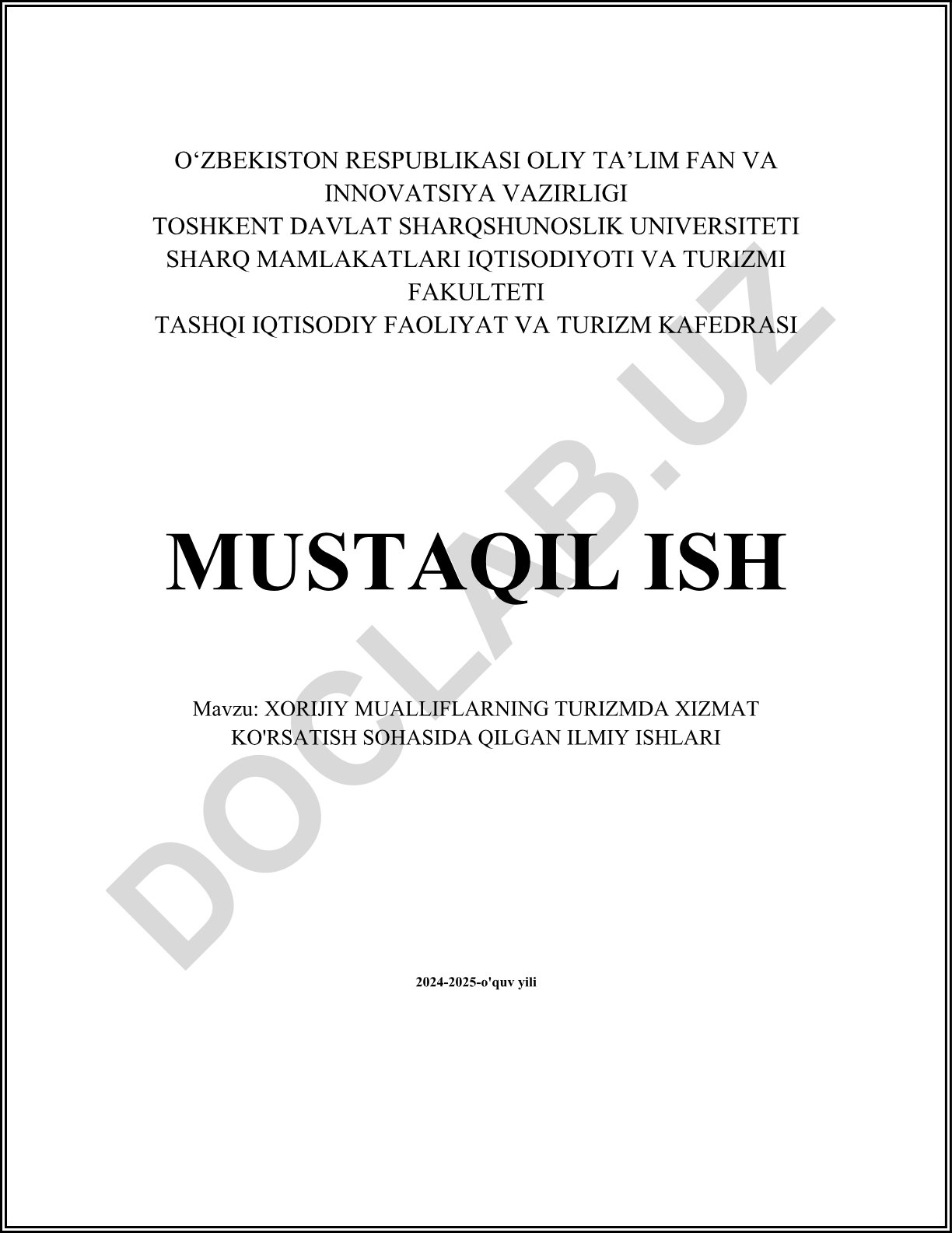 Xorijiy mualliflarning turizmda xizmat ko'rsatish sohasida qilgan ilmiy ishlari