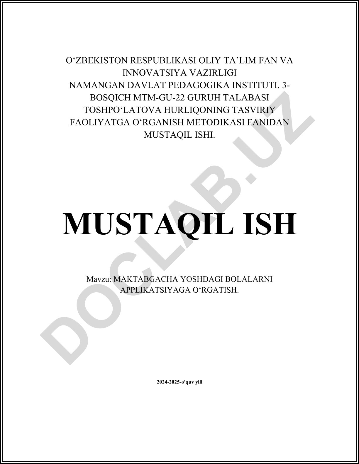 Maktabgacha yoshdagi bolalarni aplikatsiyaga o'rgatish