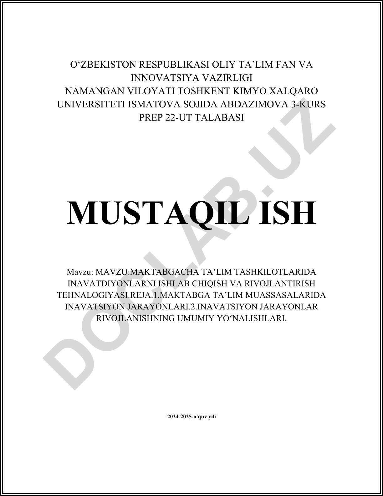 Maktabgacha taʼlim tashkilotlarida innovatsionlarni ishlab chiqish va rivojlantirish texnologiyasi