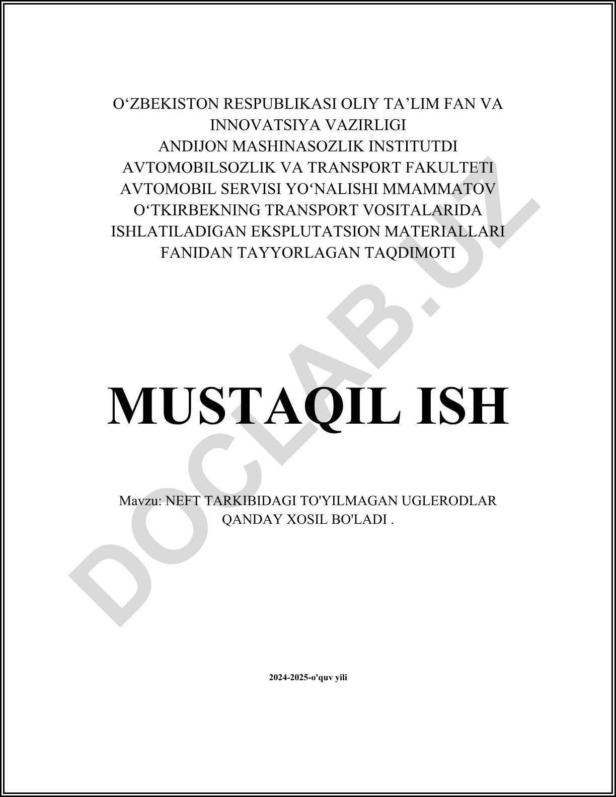 NEFT TARKIBIDAGI TO'YILMAGAN UGLERODLAR QANDAY XOSIL BO'LADI