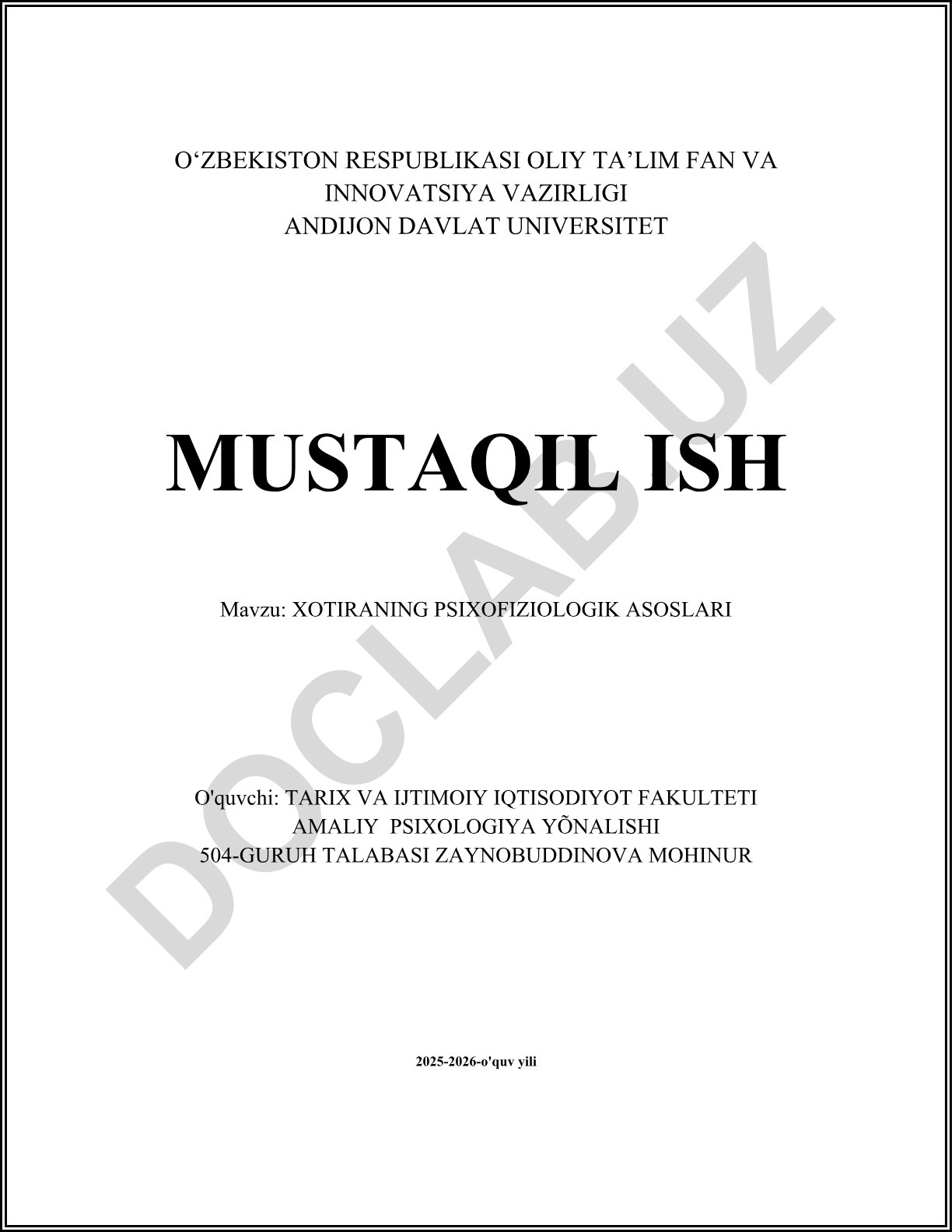Xotiraning psixofiziologik asoslari